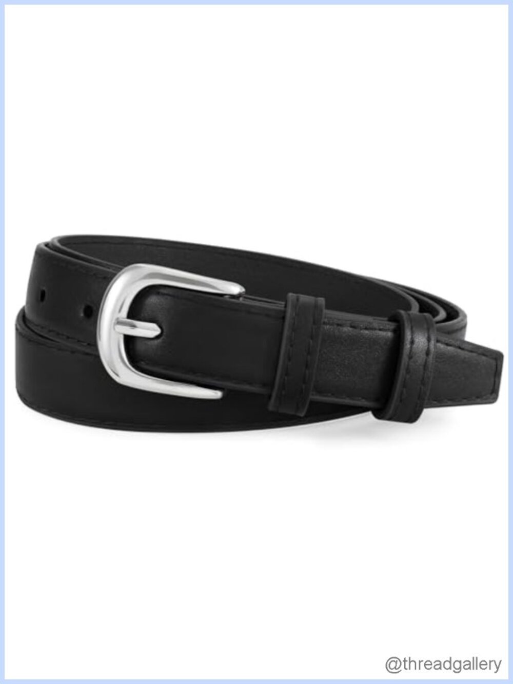Casual PU Leather Thin Belt with Silver Buckle for Women Jeans Pants